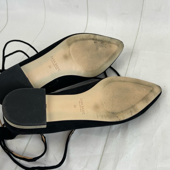 Zara Black Suede Ankle Strap Pointy Flats Size 36 - Picture 5 of 5